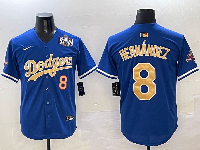 Men Los Angeles Dodgers #8 Hernandez Blue Gold 2025 Nike MLB Jersey style 4142